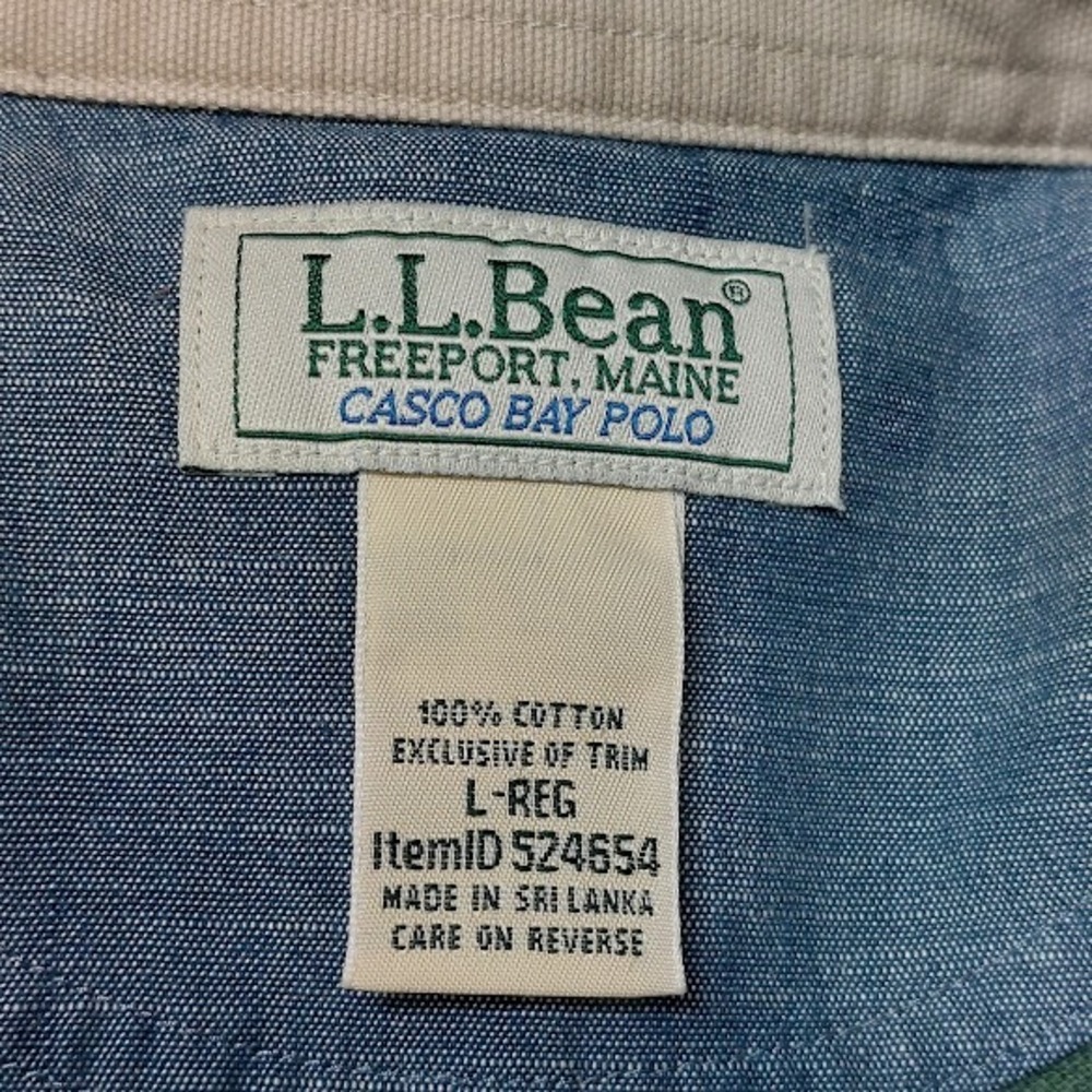 LL Bean Casco Bay Polo Mens Short Sleeve Large Green Navy Contrast Pique Cotton - Picture 6 of 8